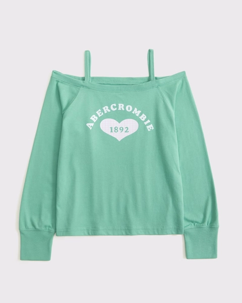 long-sleeve off-the-shoulder graphic tee