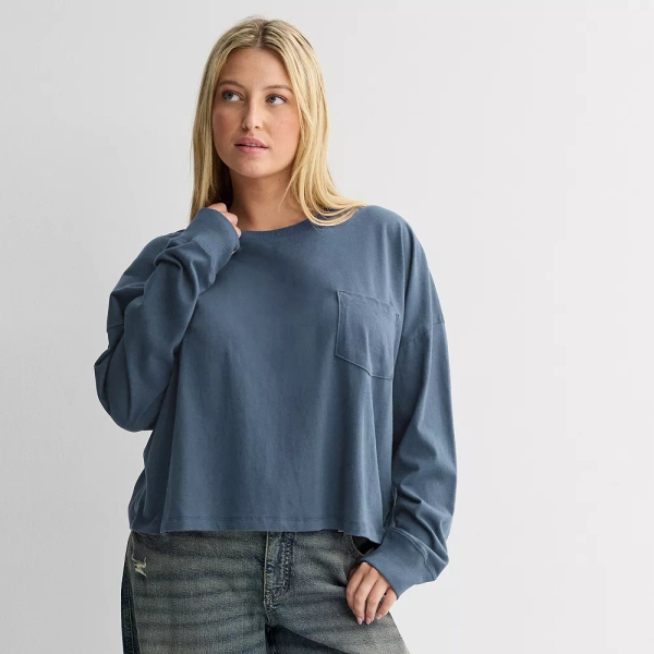 Juniors' Plus Size SO® Boxy Crop Long Sleeve Top