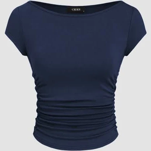 CIDER Women's Knit Fabric Boat Neck Ruched Tee and All-Day Ease Casual