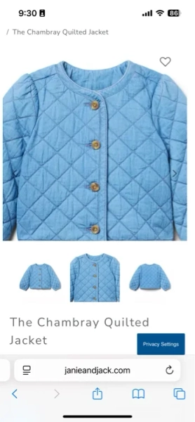 Girl Gaia Light Wash The Chambray Quilted Jacket by Janie and Jack