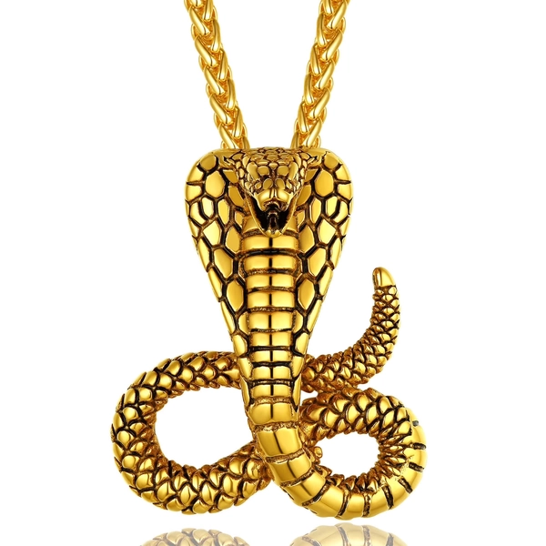ChainsProMax Retro Cobra Snake Necklace, Statement Serpent Gothic Jewelry, Stainless Steel/Gold Plated/Black - Walmart.com