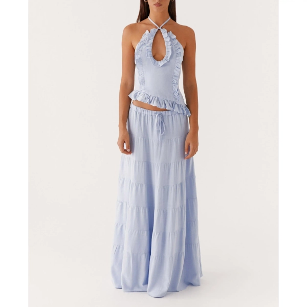 Women Halter neck top + Maxi Length A-Line Fit Elasticated Waistband For evenings and chic, relaxed outings Dress