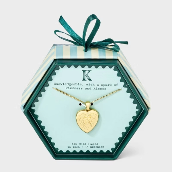 14K Gold Dipped Heart Charm K Initial Necklace - A New Day™ Gold