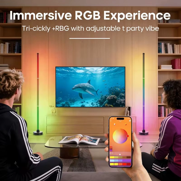 High Brightness LED Vertical Corner Floor Lamp, Dual APP & Remote Control, Music Sync Color Changing Mood Light for Home Decoration