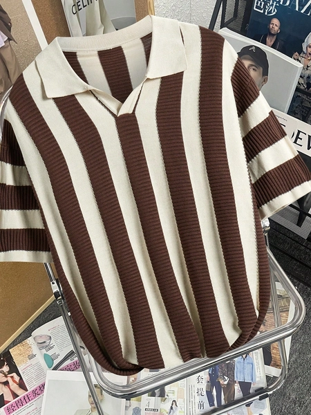 Claim Dot Pull tricoté rayé pour hommes, vintage, blocs de couleurs, graphique, amis, travail