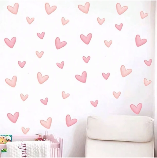 60pcs Pink Heart Wall Stickers For Kids Room Wall Decoration, Self-Adhesive Moisture-Proof Wall Decals, Suitable For Kindergarten And Furniture Wall