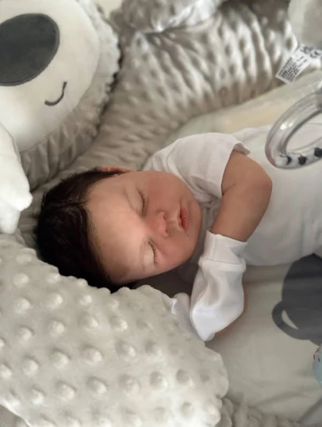 Reborn Noah brown hair newborn fake baby life like silicone vinyl living art doll sleeping brown hair boy or girl reva schick realistic