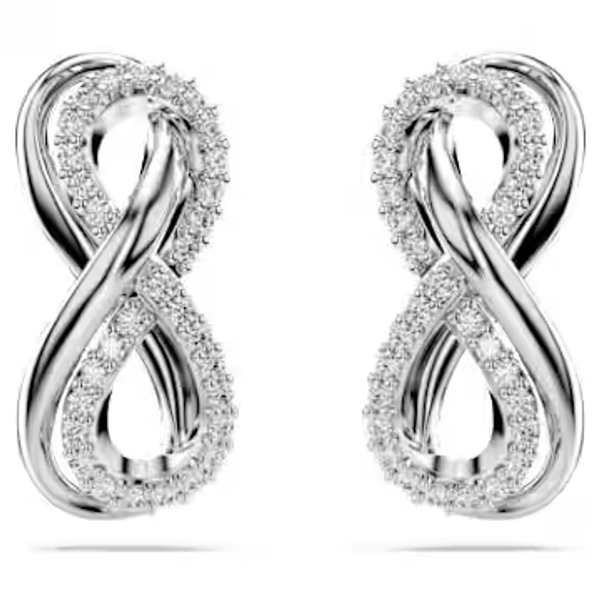 Hyperbola stud earrings, Infinity, White, Rhodium plated | Swarovski