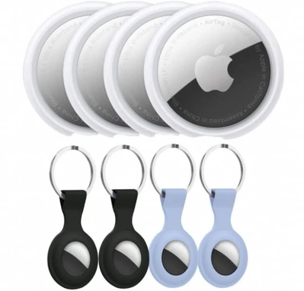 Apple - Airtag 4 Pack Key Ring Black/Blue - Multi
