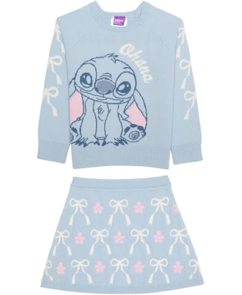 Disney Girls 2-Piece Stitch Long-Sleeve Top and Skirt Set