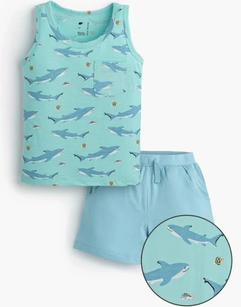 monica + andy Sunshine Tank Top + Pocket Short Set In Swimming With Sharks