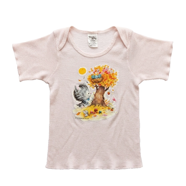 Panda Knits Vintage 80s Baby Undershirt Giordano Art Cat 12 Months Pink USA Made