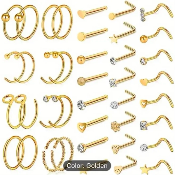 Beauty2go Gold Nose Hoops & Pins
