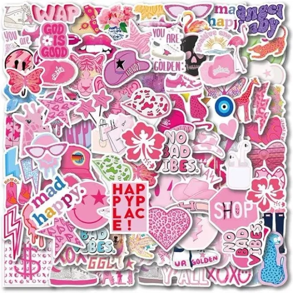 110PCS Preppy Stickers Pack for DIY Laptop Water Bottle Pink Party Decor