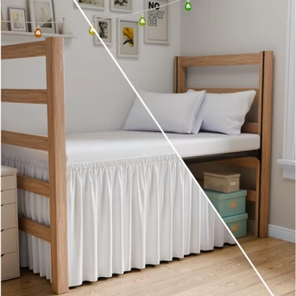 CGK Linens Elastic Wrap Around Dorm Bed Skirt - Twin XL, Easy Fit 32-42” Extra Long Drop in 30 Inches, Size Twin Extra Long