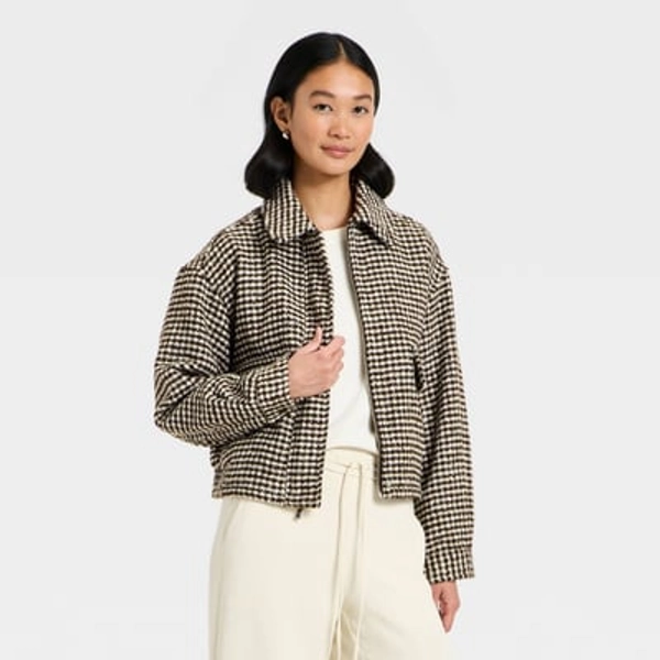 Women's Textured Houndstooth Jacket - A New Day™ Brown L