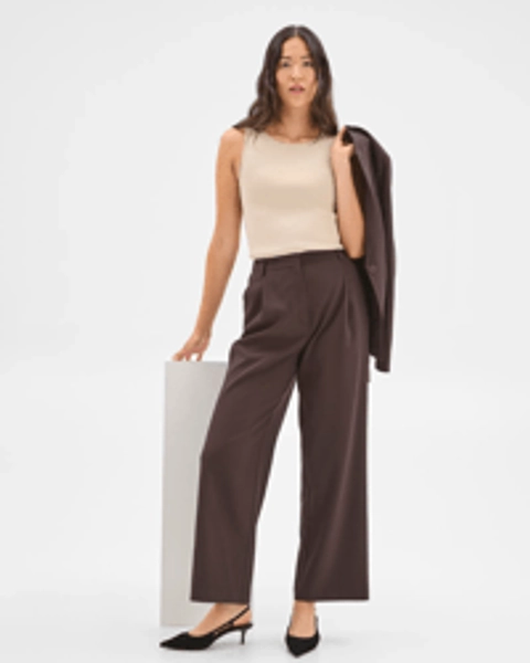 Preview Classic Pleat Front Wide Leg Pants - Coffee Bean