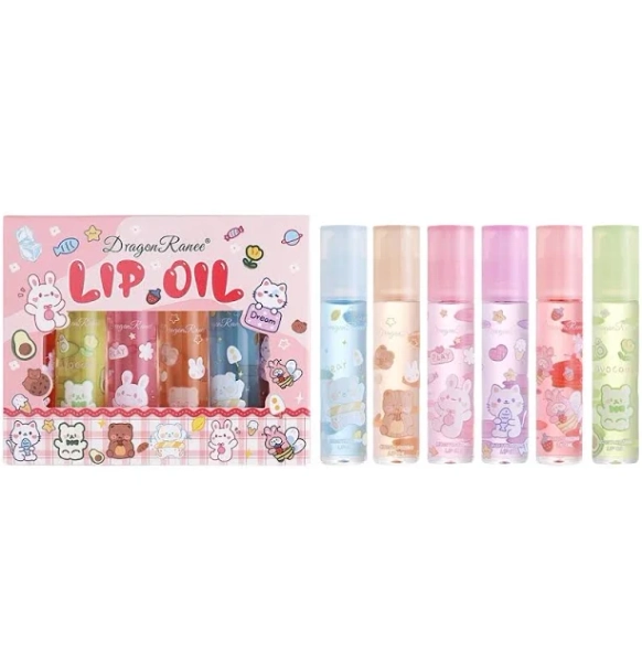 6PCS Lip Oil Set Crystal Jelly Moisturizing Flower Lip Gloss Long Lasting Non-Stick Liquid Lip Kit