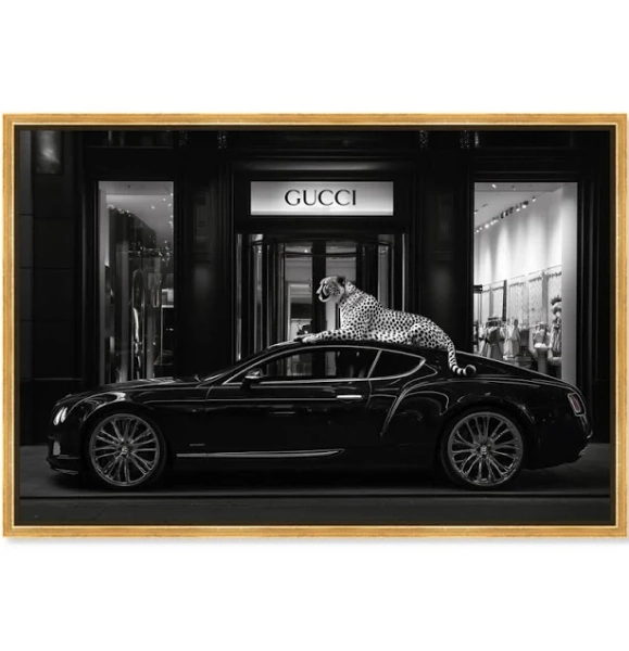 Art Remedy Cheetah and Sports Car Store Canvas