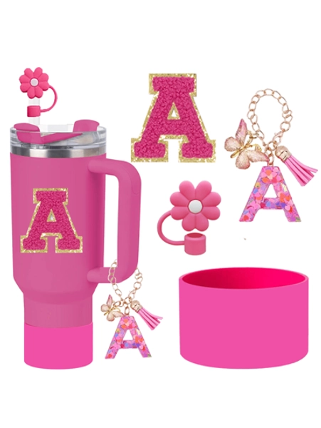 A-Z 4pcs Cup Accessories Set - Accessories Set 1pc Straw Cap ,A Letter Pendant,A Water Cup Silicone Protective Base,A Water Cup Letter Sticker,A Festive Surprise Gift