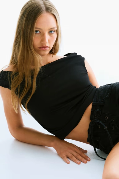 Draped Off-the-Shoulder Top - Black