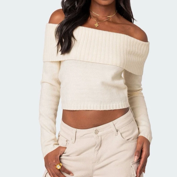 Edikted Women's Tamara Fold Over Knit Top