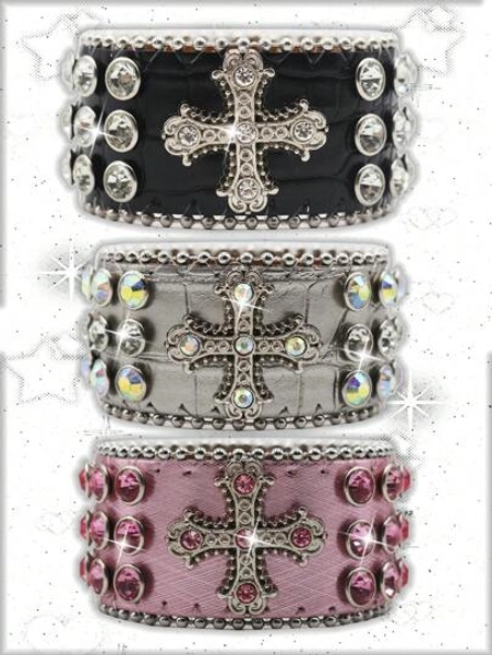 Fantastic Rivet Cross Leather Bangles Hip Hop Punk Rock Wide Bracelet Nightclub DJ Singer Stage Costume Cosplay