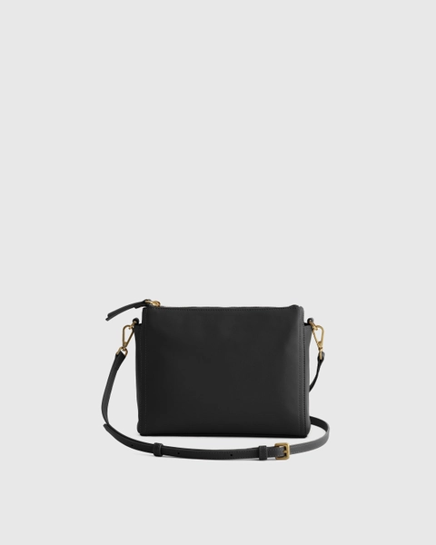 Italian Leather Triple Compartment Crossbody in Black