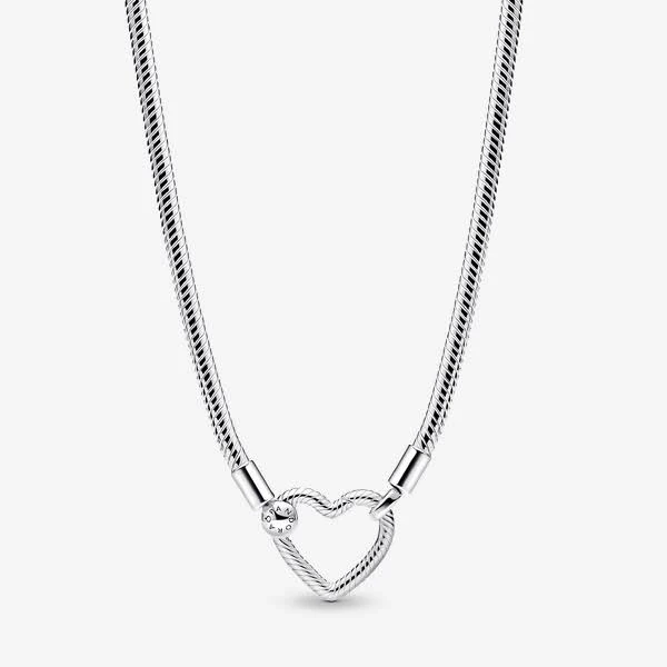 Pandora Sterling Silver Heart Closure Snake Chain Necklace