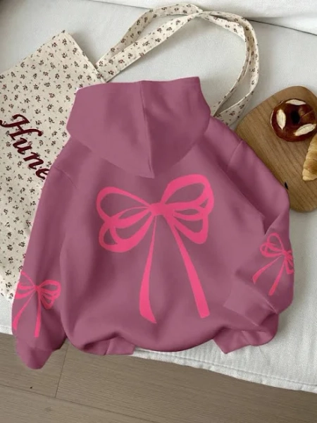 SHEIN Children's Loose Fit Long Sleeve Bowknot Hoodie