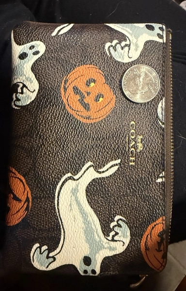 Coach Halloween Ghost &amp; Pumpkin Pattern Brown Zip Wristlet Wallet