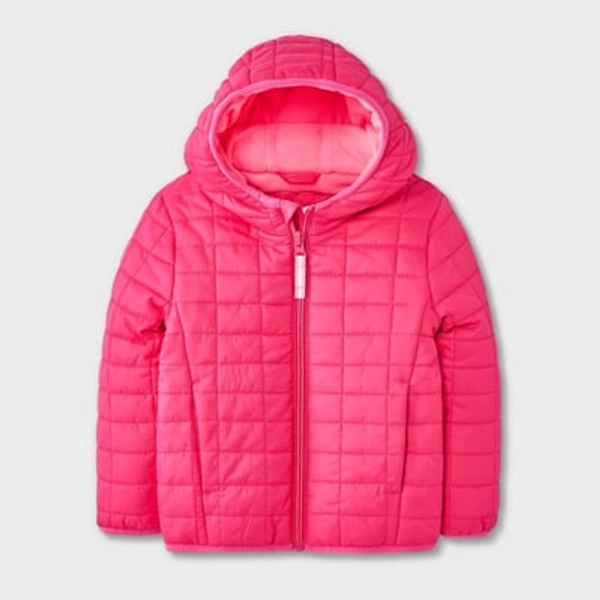 Toddler Girls' Value Hooded Puffer Jacket - Cat & Jack™ Dark Pink 5T