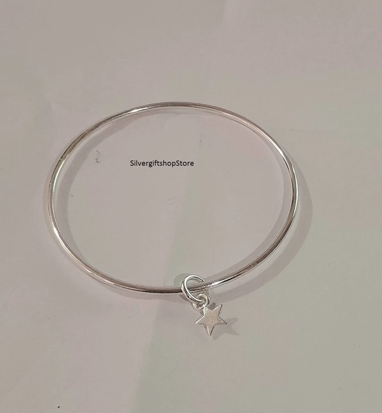 Handcrafted Sterling Silver Star Bangle Bracelet