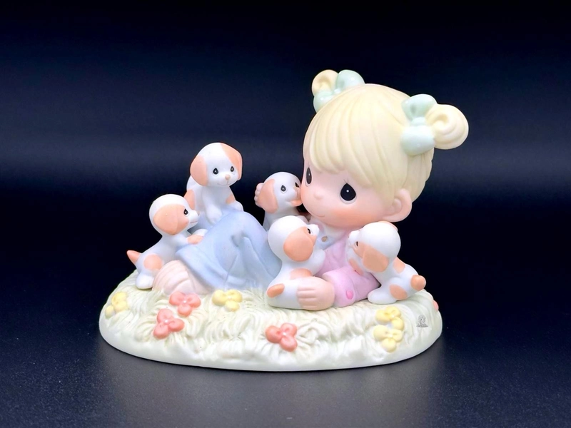 Precious Moments Figurine Girl with Puppies Playtime | Dog Lover Collectible