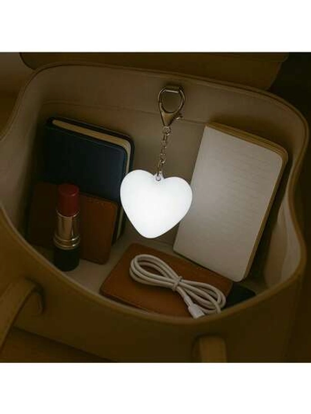 USB Rechargeable Mini Heart-Shaped Touch Sensor Night Light - Automatic Bag Light, Soft Glow, Gentle Eye Care Lighting, Portable Travel Keychain Pendant Light, Romantic Thoughtful Valentine's Day Gift, Suitable For Home, Office Or Travel, Modern Design With USB Charging, Battery Powered, Heart-Shaped Lamp, Office Lighting, Minimalist Design, Durable Plastic