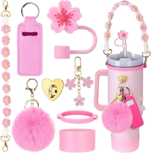 Mity rain Cup Accessories for Stanley Cup 30oz 40oz Tumbler with Handle, Including Water Bottle Handle Strap, Chapstick Holder, Boot, Keychain Charms,