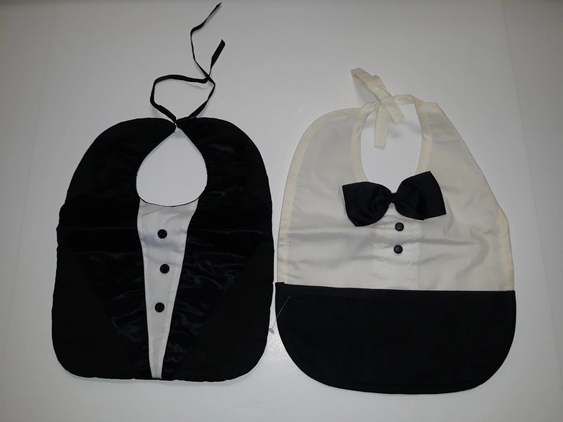 Vintage Baby Boys Bib Tuxedo Black &amp; White Baby Bibs Set Of 2 RARE Retro 1980s