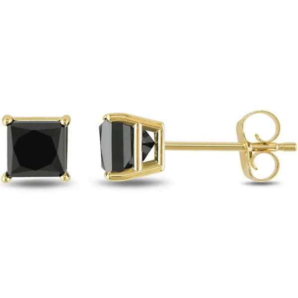 Miadora 10K Yellow Gold 1ct TDW Princess Black Diamond Earrings