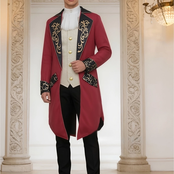 Western Men'S Steampunk Medieval Jacket Embroidered Tailcoat Coat Halloween Stage Performance Outfit