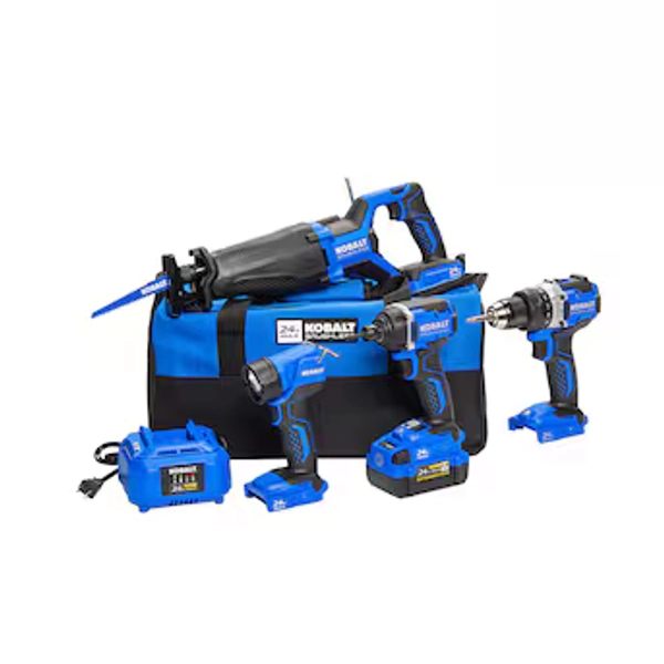 Kobalt Next-Gen 24-volt 4-Tool Brushless Power Tool Combo Kit with Soft Case (1-Battery Included and Charger Included) KLC 4324A-03 at Lowes.com