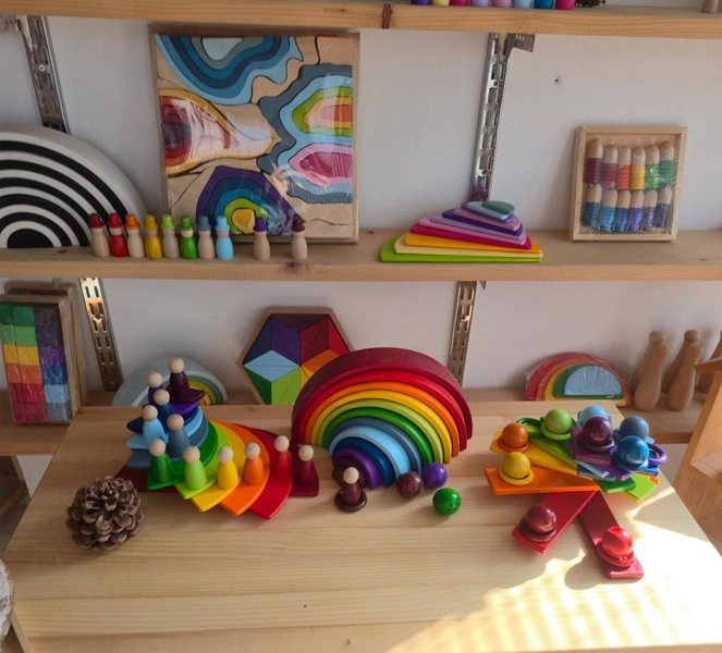 Wooden Rainbow Stacker | Grimms Style Rainbow | Montessori Wooden Toy | Waldorf Toy | Wooden Toy for 1 Year Old