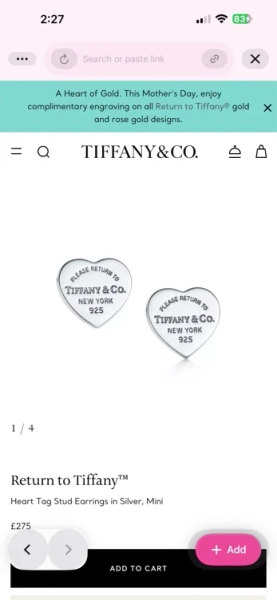 Return to Tiffany™ Heart Tag Stud Earrings in Silver, Mini