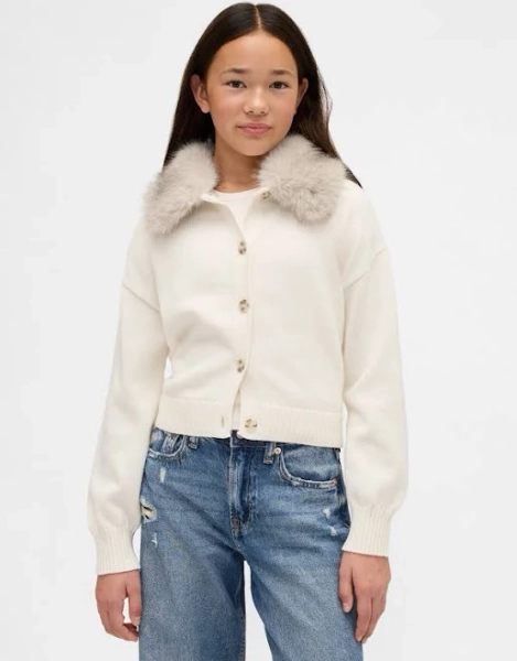 Gap Girls Faux Fur-Collar Cardigan Sweater