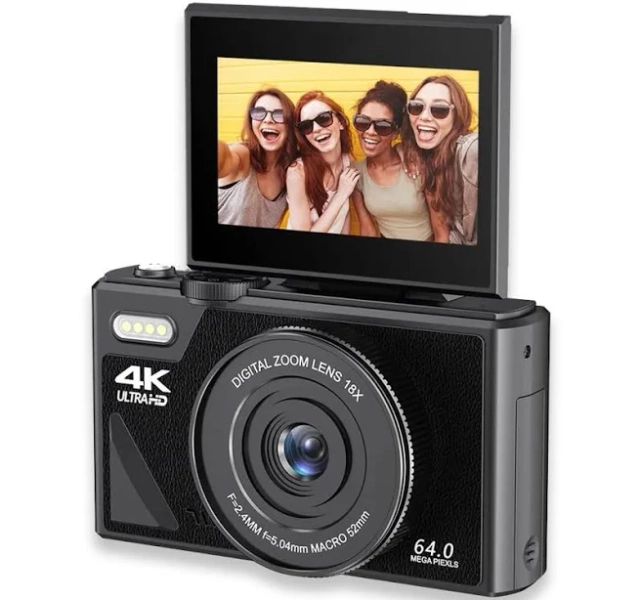 4K Digital Camera with 64MP Sensor and Flip Screen