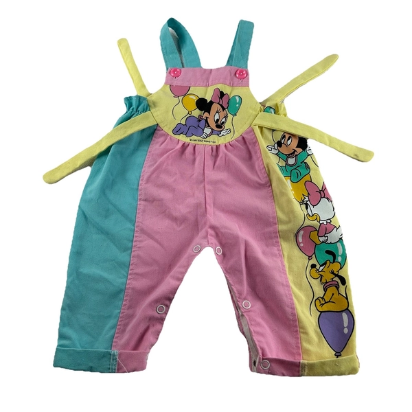 Vintage 80’s Disney Baby Minnie Mickey Mouse Overalls Pastel Colorblock