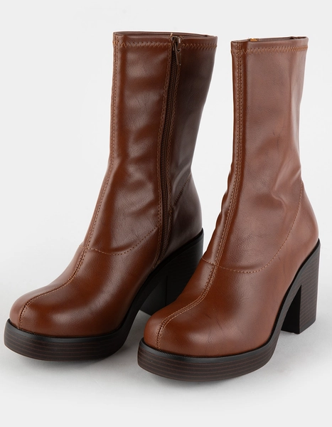 SODA Stretch Faux Leather Womens Boots - COGNAC