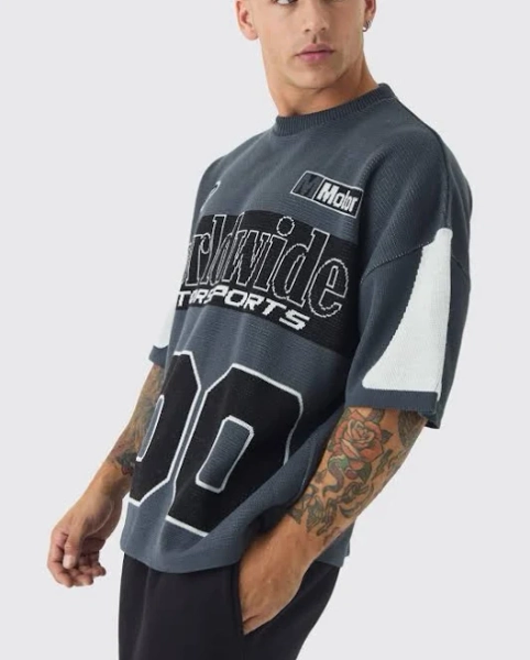 boohooMAN Men's Oversized Moto 100 Knitted T-Shirt