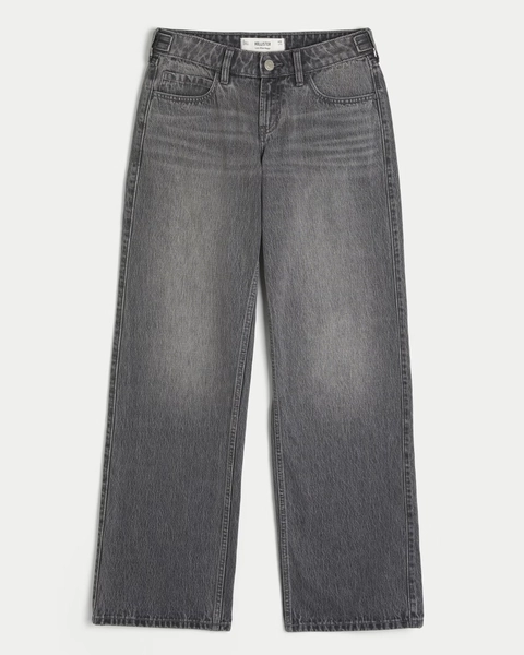 Hollister Andi Adjustable Waist Low-Rise Grey Baggy Jeans