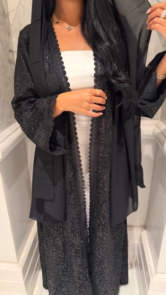 Black Sequin Dentelle Abaya