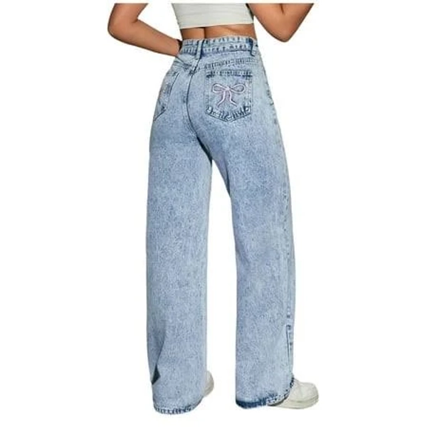 Yocbz Girls Bow Jeans Wide Leg Baggy Denim Pants High Waisted Trousers Casual Cute Y2K Streetwear with Pockets Light Blue,12-13 Years, Infant Unisex